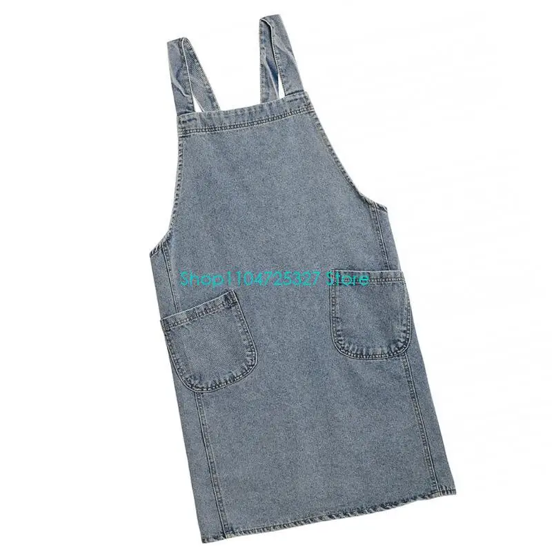 D8KF Denims Apron for Home Chefs, Easily Care and Breathable Fabric Cotton Denims Apron, for Cooking and Cleaning