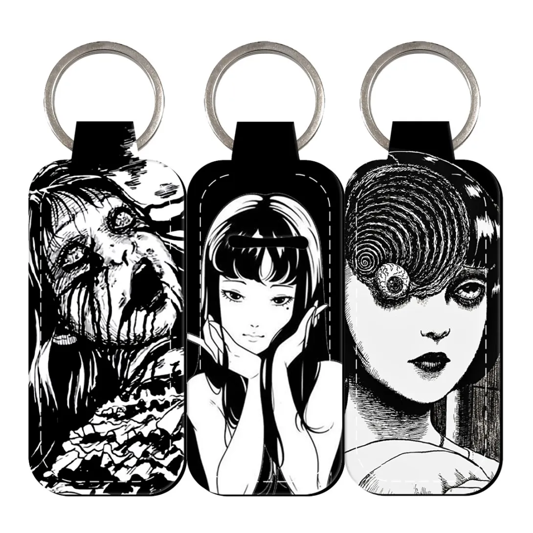 Japanese Horror Anime Movie Figures Clip on Lipstick Holder Keychain Print Keyring Trendy Lip Balm KeyChain Travel Accessories