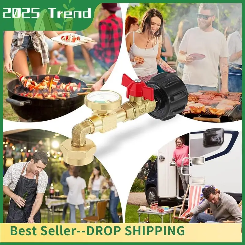 AD33 HOT Propane Refill Adapter For 1Lb Tanks,90 Degree Propane Adapter With Gauge And Control Valve 1Set