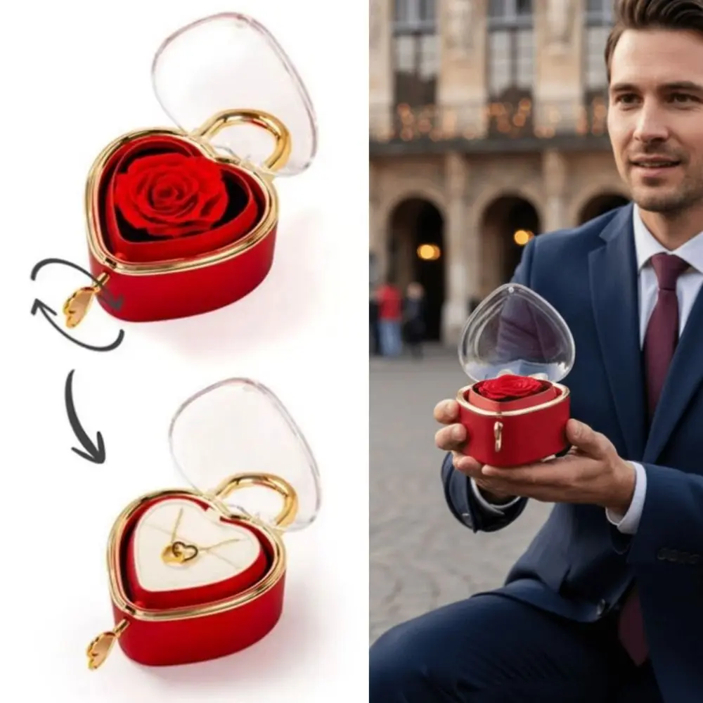 

Rotation Heart-shaped Padlock Jewelry Box Luxury Organizer Finger Ring Box Dustproof Ring Display Valentine's Day Gift Box