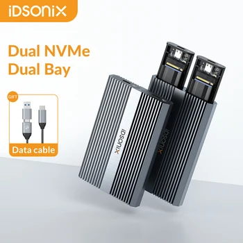 حافظة محرك الأقراص الصلبة iDsonix Dual Bay NVMe SATA SSD M.2 Dual NVMe 10Gbps USB C 3.2 GEN2 محول صندوق القرص الصلب الخارجي