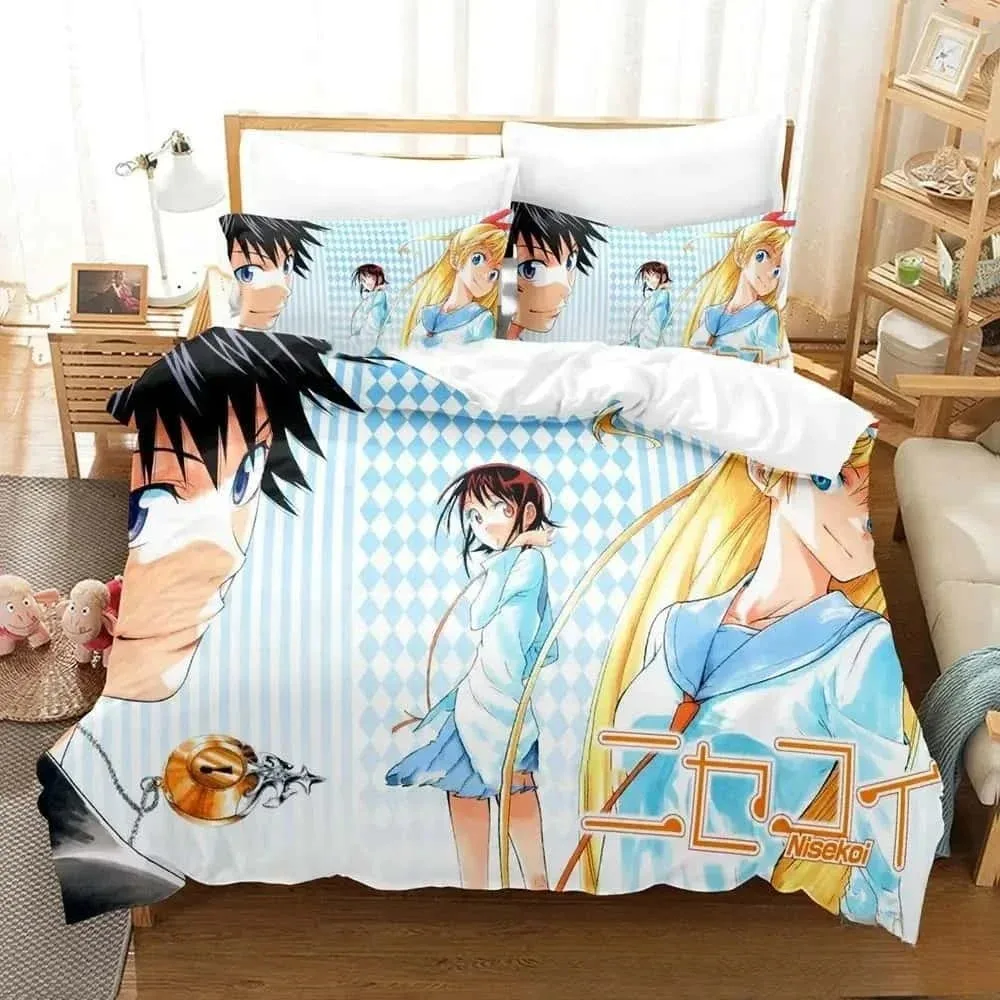 Ensemble de literie imprimé 3D Anime Nisekoi False Love pour garçons et filles, Twin Queen King Size, housse de athlon, taie d'oreiller, textile de maison pour adultes