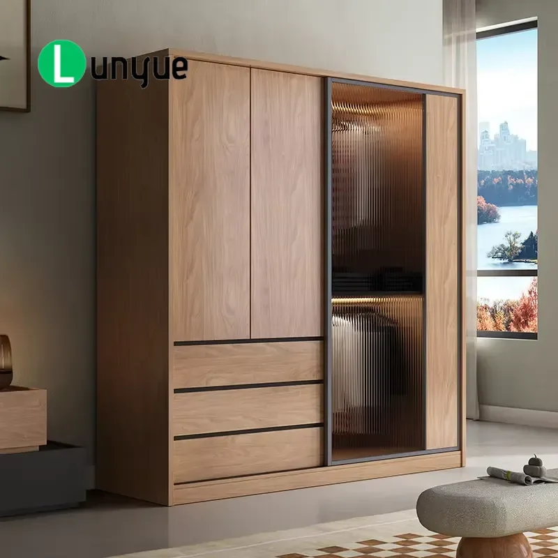 Modern Luxury Solid Wood Wardrobe Bedroom Storage Organizer Hanger for Home Hotel Furniture Durable Elegant Design Space