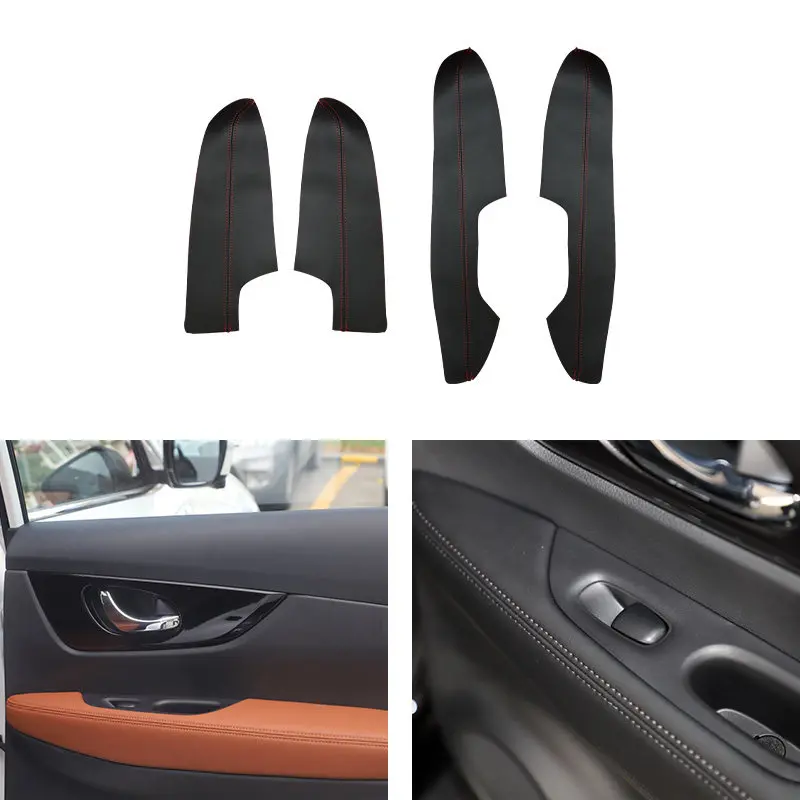 

For Nissan X-Trail Rogue 2014 2015 2016 2017 2018 4pcs Microfiber Leather Car Door Handle Armrest Panel Cover Protective Trim