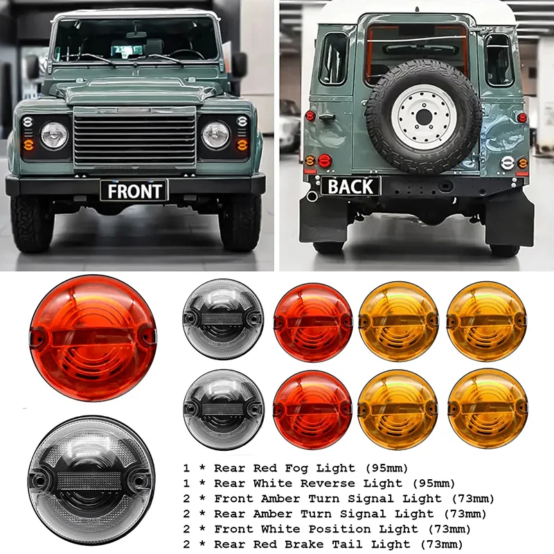 10Pcs Fog Lamps Front Turn Signal Position Light Rear Stop Brake Tail Lamp For Land Rover 90/110 1983-1990 / Defender 1990-2016