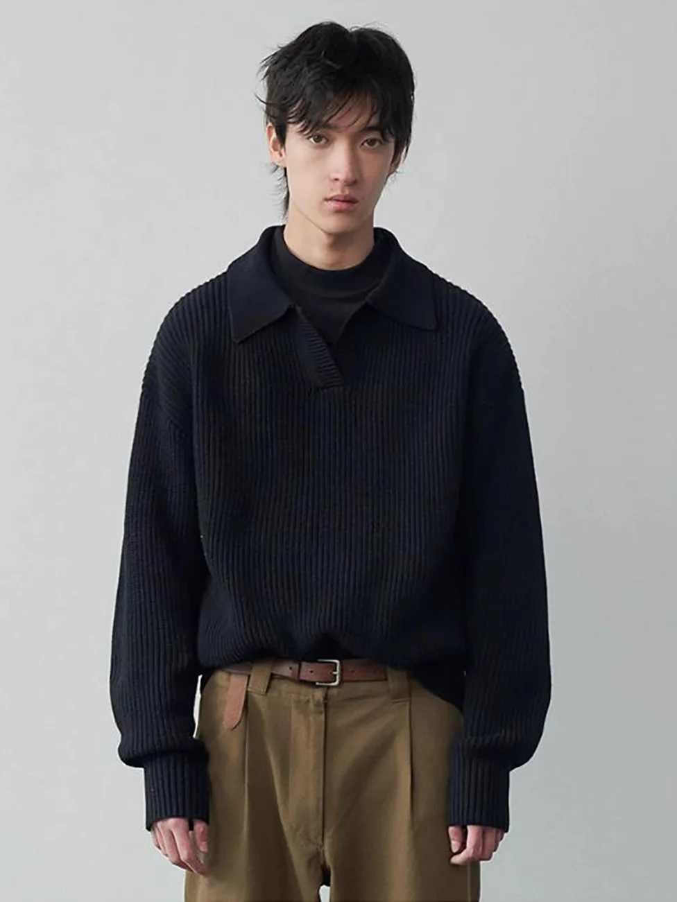 

Корейский вязаный свитер свободного кроя для мужчин, повседневный базовый, с V-образным вырезом, осенне-зимний, молодежный, для активного образа жизни