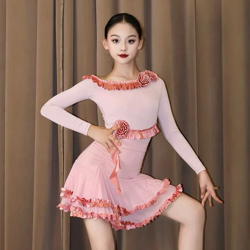 

Детский костюм для латинских танцев для девочек, платье для латинских танцев, детские платья для соревнований по бальным танцам самбы, SL14003