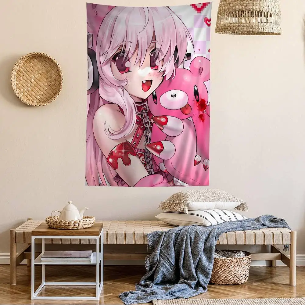 S-Super S-Sonico DIY Sticky Anime Tapestry Hippie Flower Wall Carpets Dorm Decor Cheap Hippie Wall Hanging