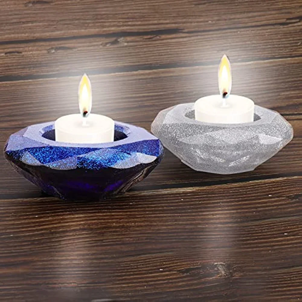 Crystal Diamond Candlestick Tealight Silicone Molds DIY Tealight Candle Holder Epoxy Resin Casting Mold Home Decor Supplies