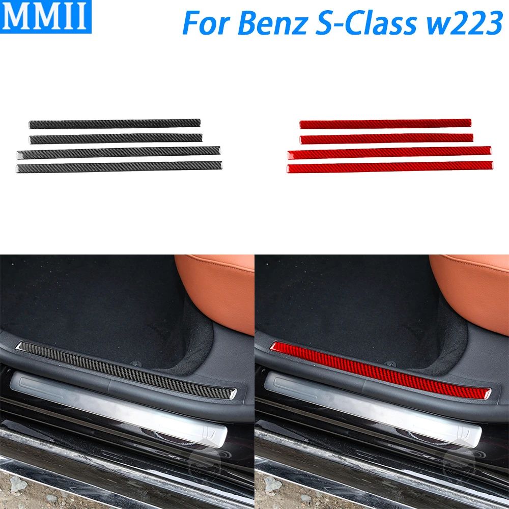 

For Benz S-Class W223 2021-2024 Carbon Fiber Inner Door Sill Panel Decorative Strips Car Interior Decoration Accessories Sticker