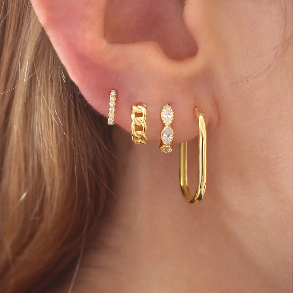 4PCS Stainless Steel Horse Eye Zircon U-shaped Earring Set for Women Y2K Unique Punk Circle Huggie Hoop Earring Piercing Jewelry