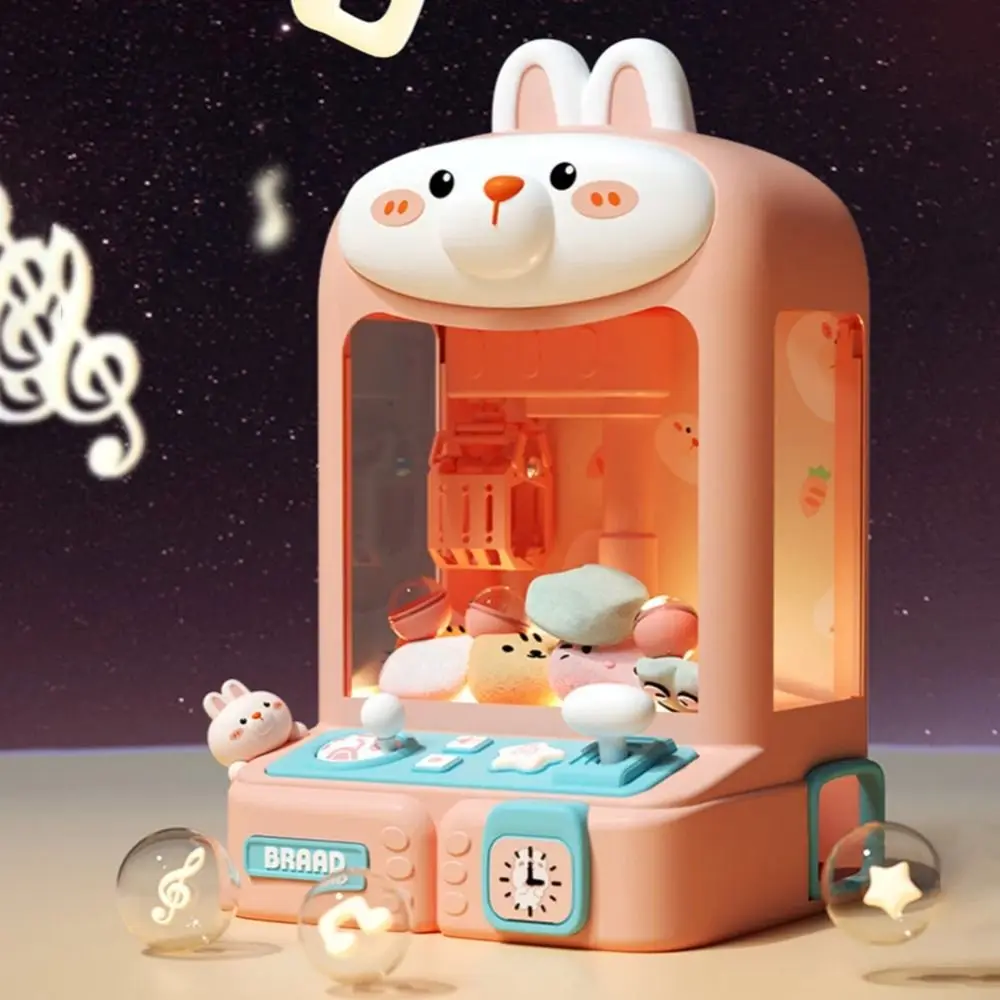 Joystick Control Mini Doll Claw Machine with Light&Music 10 Dolls&Eggs Mini Claw Catch Toy USB/Battery Powered Rabbit