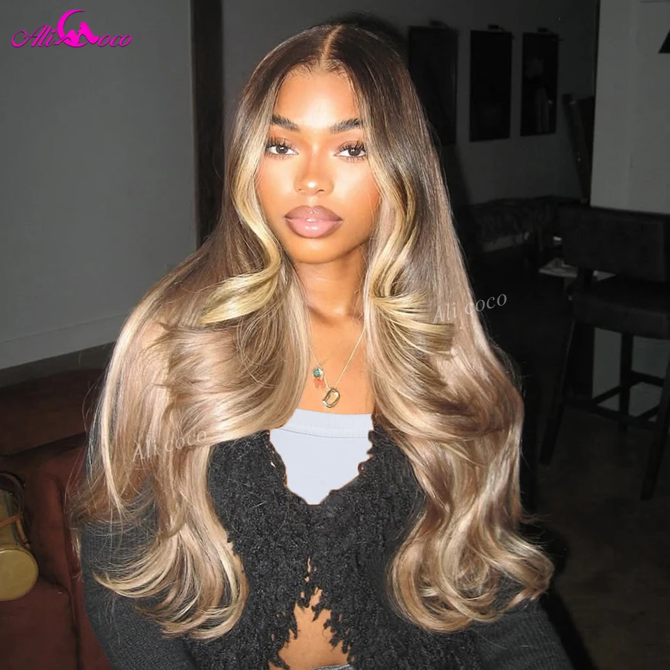 

Highlight Ash Brown Blonde Body Wave Human Hair Wig 13x4 13x6 Transparent Lace Lace Frontal Wig Pre-Plucked Remy Human Hair Wigs