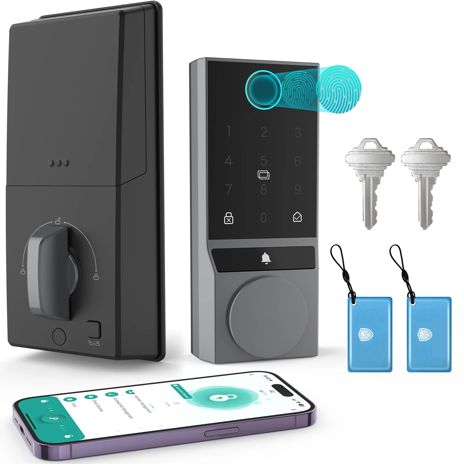 Smart Lock, Fingerprint Keyless Entry Door Lock with Doorbell, Electronic Deadbolt with App Control, Waterproof, with Bluetooth