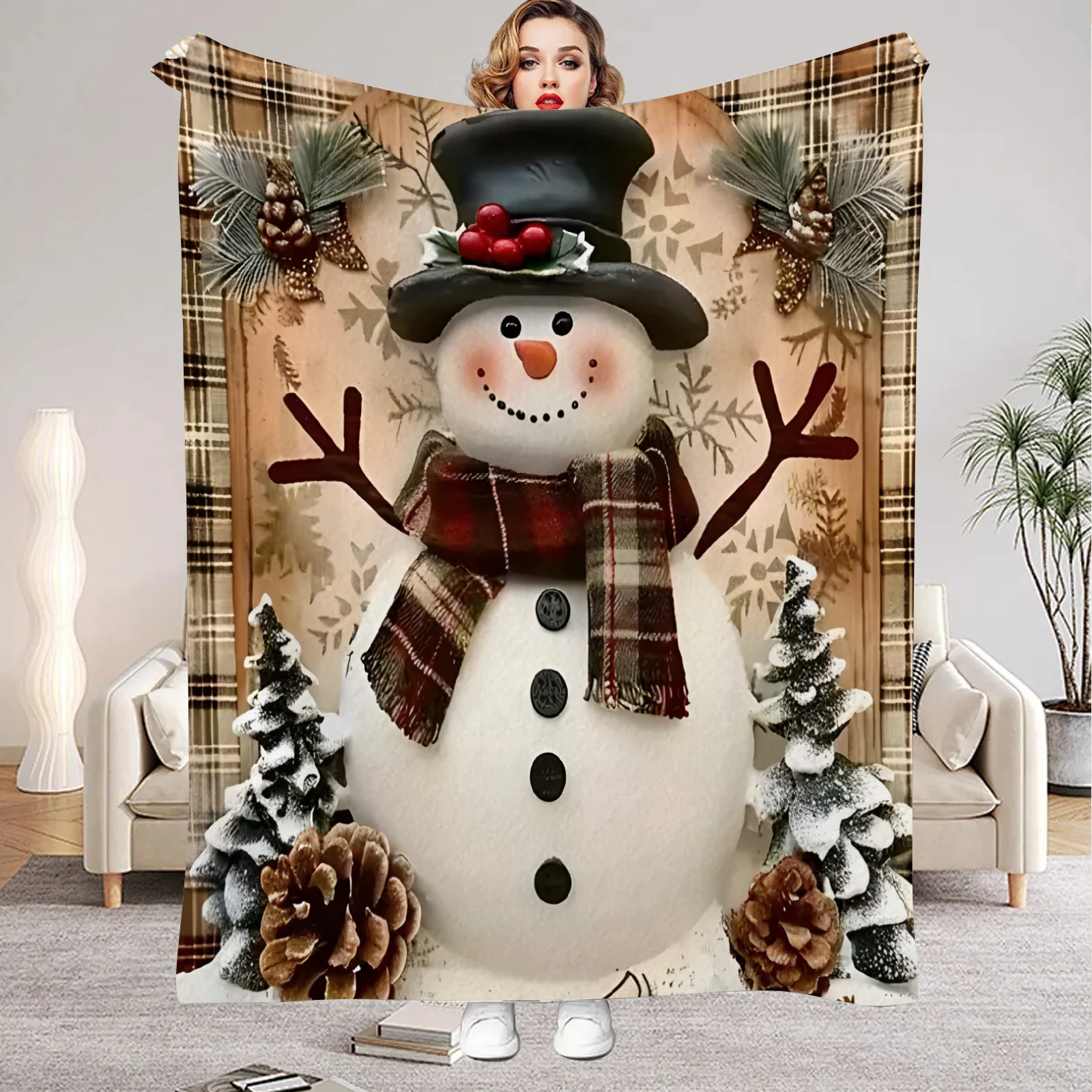 1pc Decke Weihnachten Baum Schneemann Druck Glatte Flanell Decke für Home Wohnzimmer Schlafzimmer Dekoration Neue Jahr Weihnachten Geschenk
