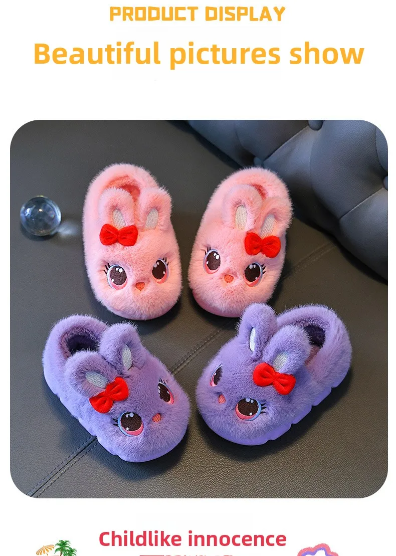Kinder Winter Dicke Hausschuhe, Kinder Baumwollgefütterte Schuhe, Baby Warme Hausschuhe, Mädchen Süße Cartoon Kaninchen Tier Hausschuhe – Detail 11
