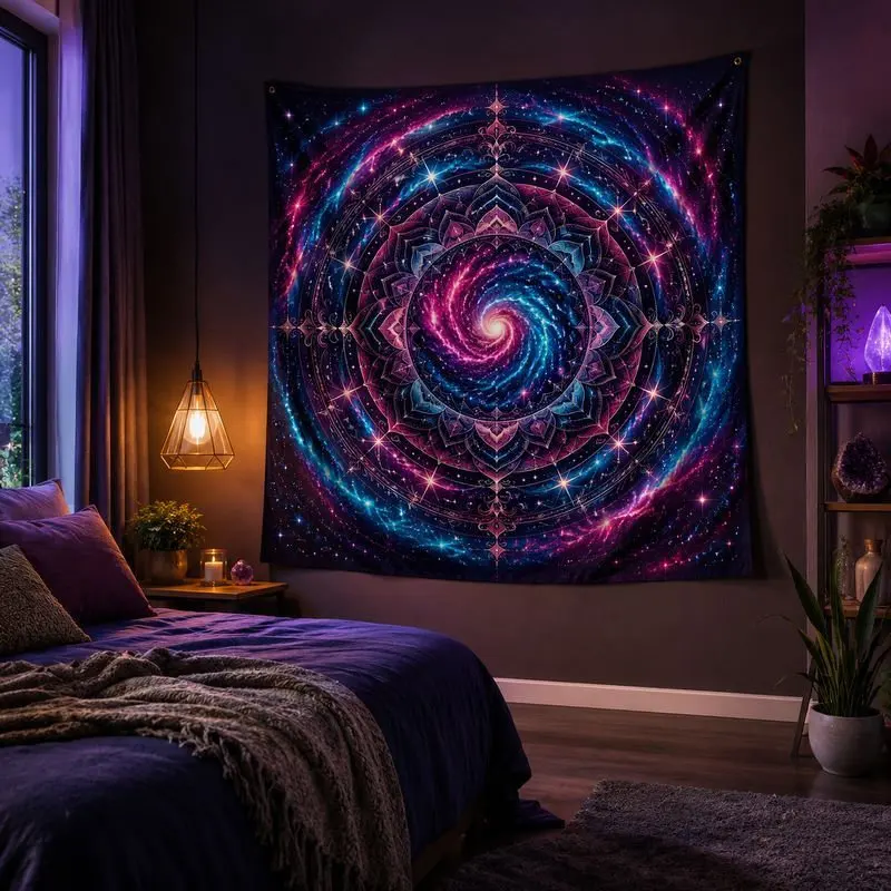 VIKAMA Pink Blue Spiral Galaxy Tapestry Wall Hanging Neon Mandala Nebula Psychedelic Aesthetic Wall Art Bedroom Dorm Decor