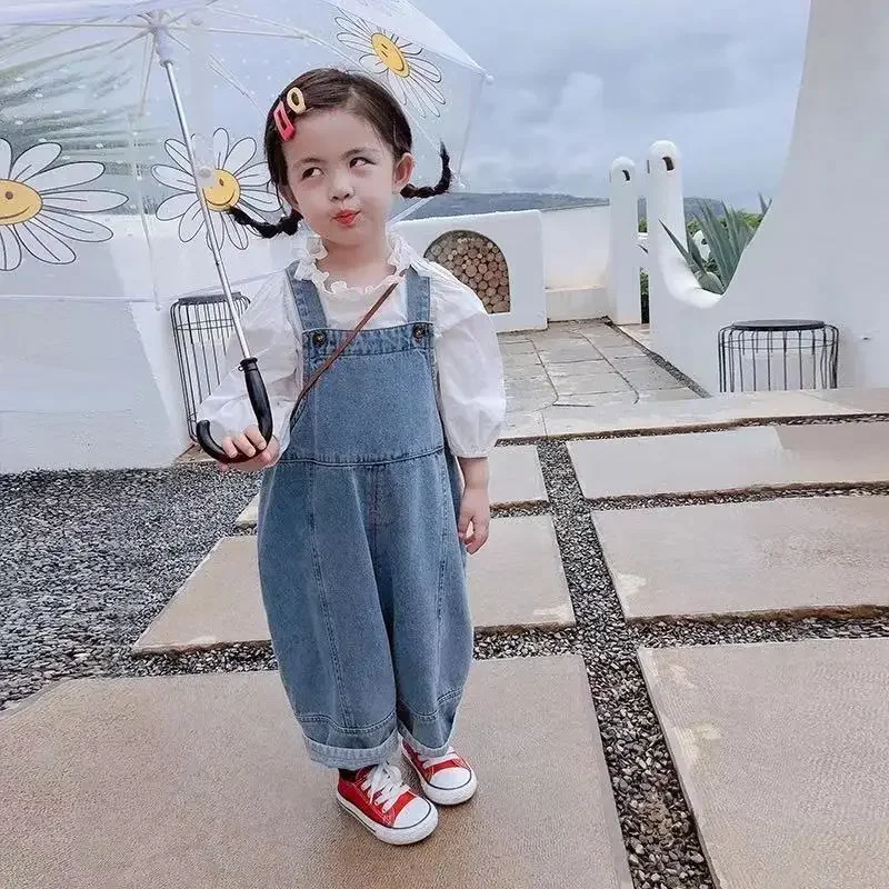 Kid Pants 2021 Girls Denim Overalls Spring and Autumn Clothing New Style Girl Casual Pants Boy Jeans Loose Denim Overalls