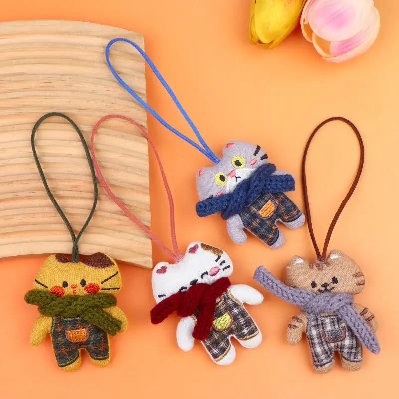 /Kb/Cat Plush Keychain Mini Scarf Kitten Doll Pendant Fabric Animal Charms For Backpack Bag Car Key Decor Couple Gifts Cute