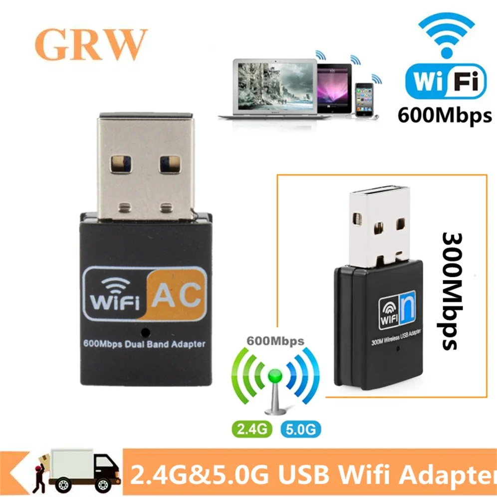 

GRWIBEOU USB WiFi Adapter 600Mbps 2.4GHz 5GHz WiFi Antenna Dual Band 802.11b/n/g/ac Mini Wireless Computer Network Card Receiver