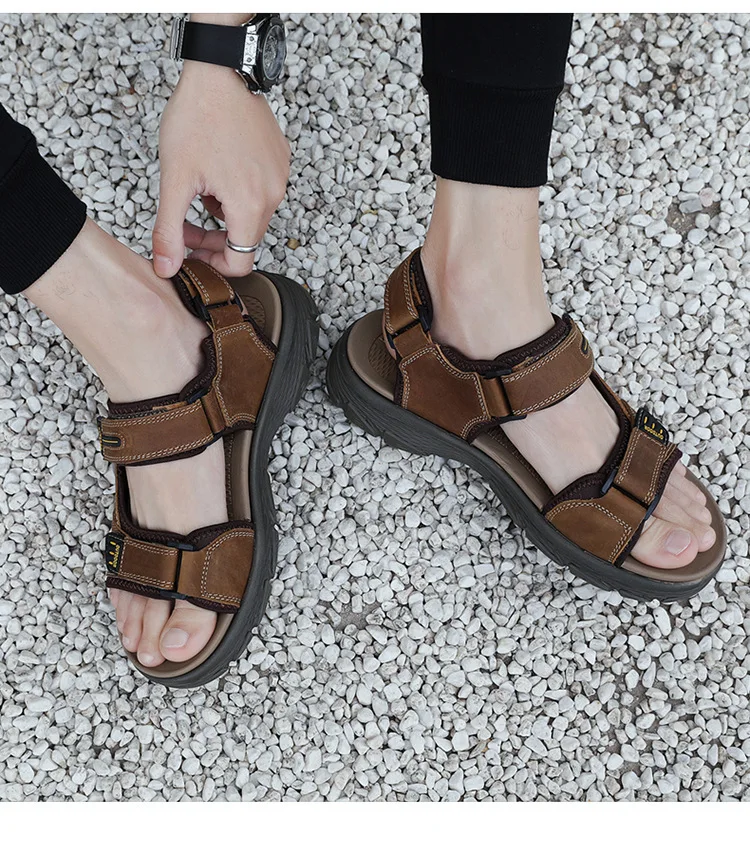 

2026Men's Sandals Summer Genuine Leather Beach Sandals Fashion Men's Casual Shoes Wading Sandals Outdoor Sneakers Plus Size