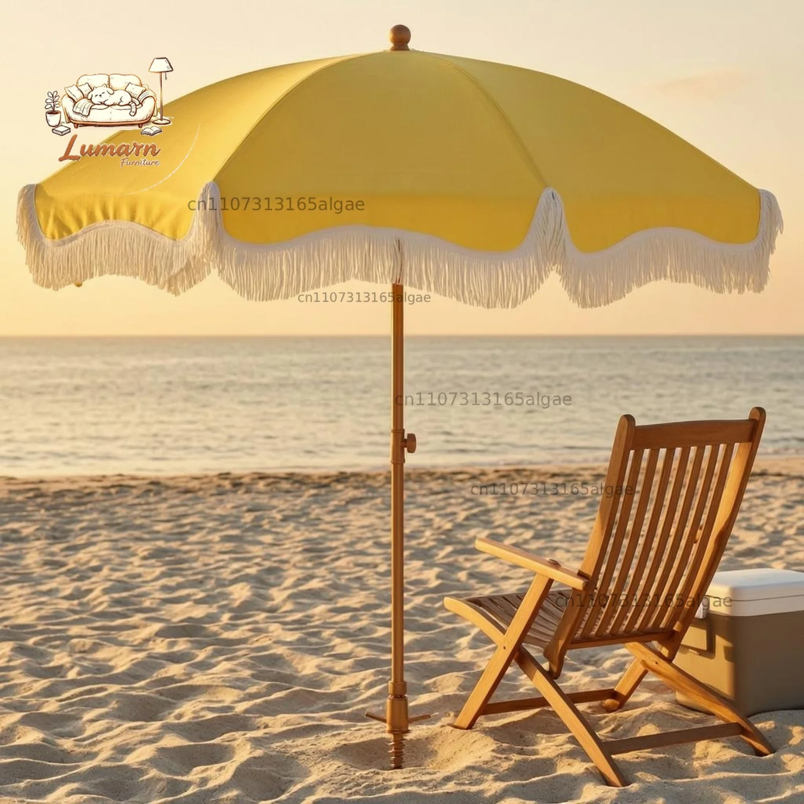 Fringed Parasol with Scalloped Edge Sun Shelter Patio Umbrella Round Canopy Portable Shade for Outdoor Garden