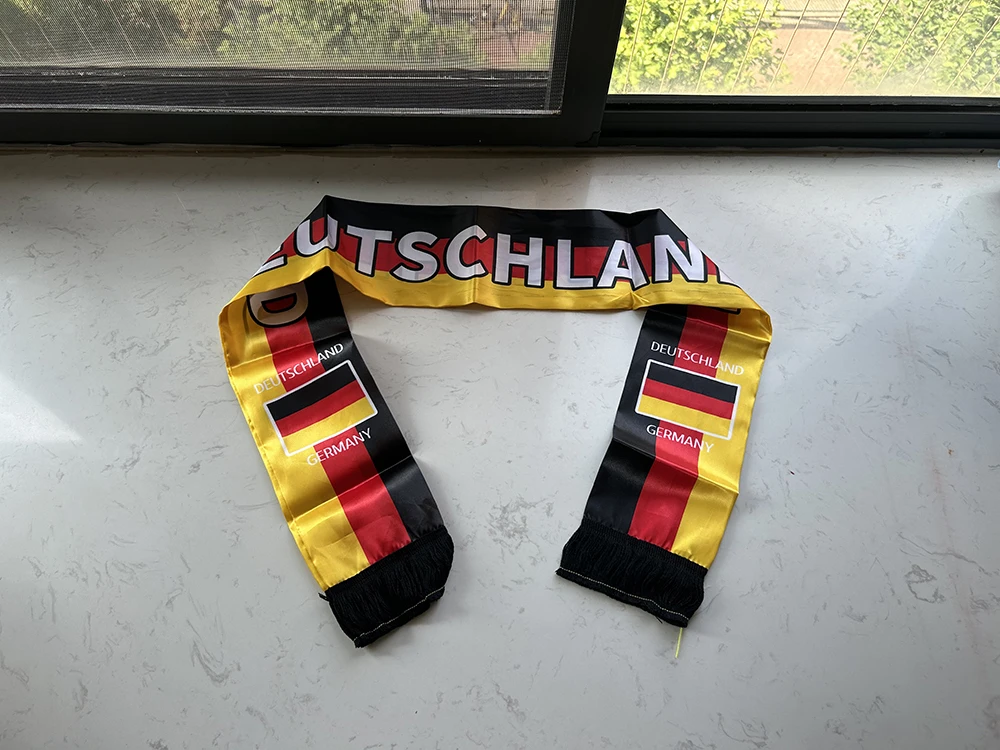 (SKY FLAG) Germany Scarf 14*130cm Double Printed Germany Flag Sport Scarf Football Team Scarf Printing Satin Germany Banner