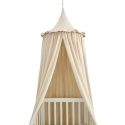 Kids Bed Canopy with Frills Cotton Cover Net for Baby Crib Reading Nook Curtain Hideaway Hanging Round Tent Nursery Room Decor