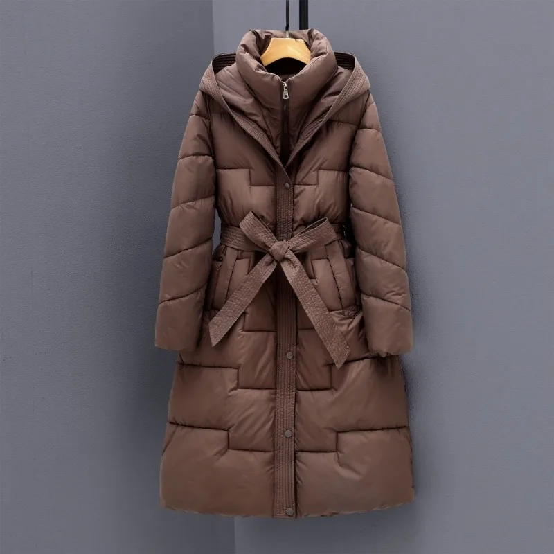 Women's Autumn Winter Cotton Coat Top Coat Waisted Long Thickened Warm Leisure Design Comfortable Versatile Retro Trend Brand