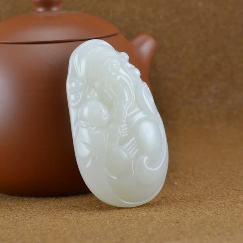 

Hotan Pendant , Sheep Fat White Jade Fortune Handpiece, Fashionable and Versatile
