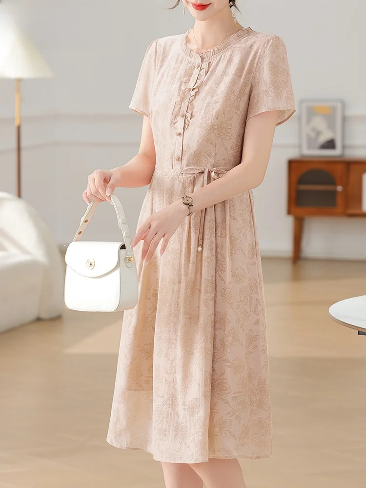 

Новая летняя женская шифоновая юбка-миди Ele Mommy 2025: модная, свободного кроя, с поясом, с коротким рукавом