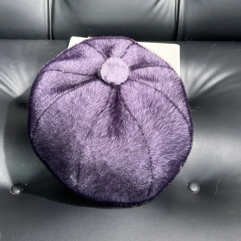 Damen Kunstfell-Baskenmütze Achteckige Russische Mütze Herbst Winter Warme Flauschige Mützen Niedliche Winterhüte Modischer Schlankmachender Kopfschmuck – Detail 25