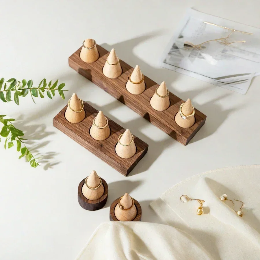 

Подставка для колец из орехового дерева, деревянный держатель для колец, лоток для хранения ювелирных изделий, конусообразный органайзер, реквизит для демонстрации