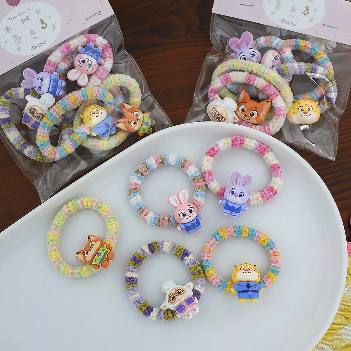 

5PCS Kawaii Disney Judy Hopps Colorful High-Elastic Hair Ties Cute Kids Hair Bands Sweet Hair Accessories Holiday Gifts
