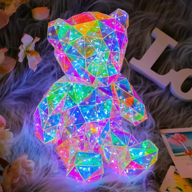 

Party Supplies 18/25/30 cm Crystal Effect Bear Lamp 3D Rainbow Light Emitting Diode Gift Box
