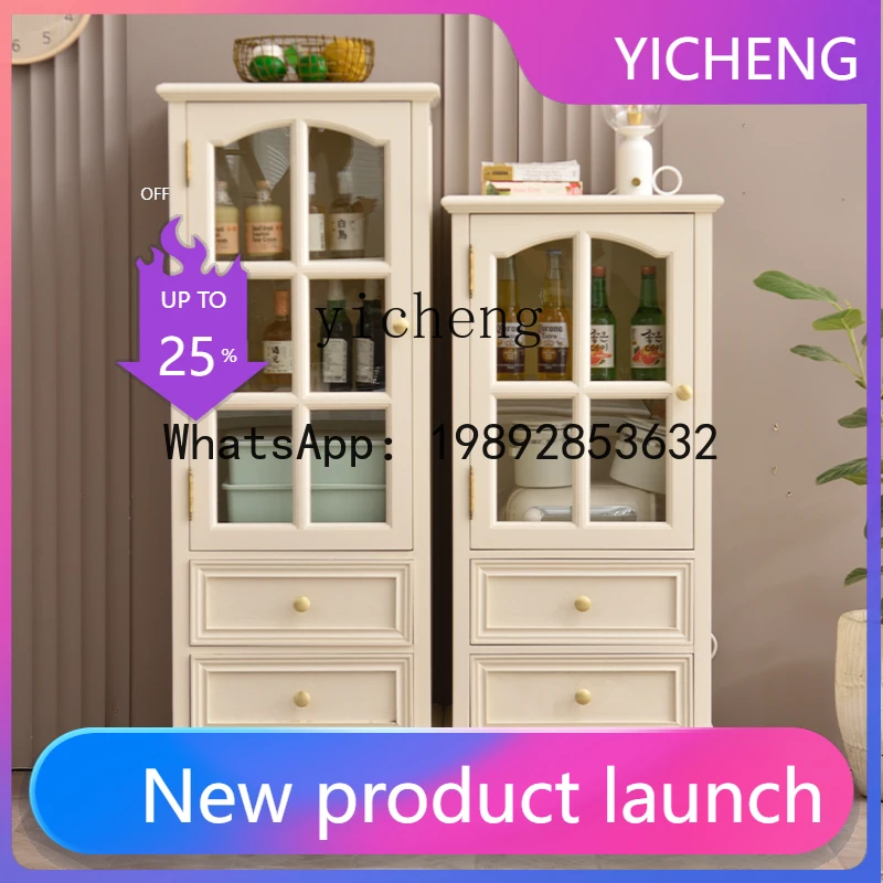 

X1 American Style Solid Wood Wine Cabinet Living Room Wall-Mounted TV Side White Home Floor Cabinet Glass Small Wine Cabinet