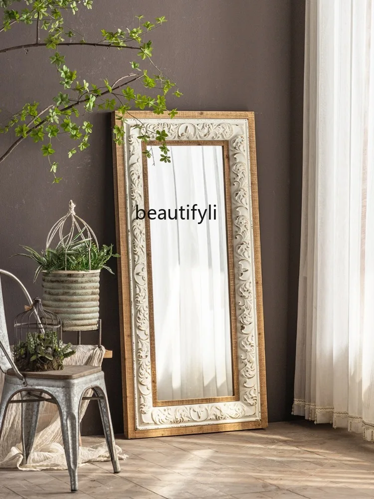 American-Style Retro Floor Solid Wood Home Dressing Mirror Clothing Store Full-Length Mirror Wedding Shop Shooting Mirror