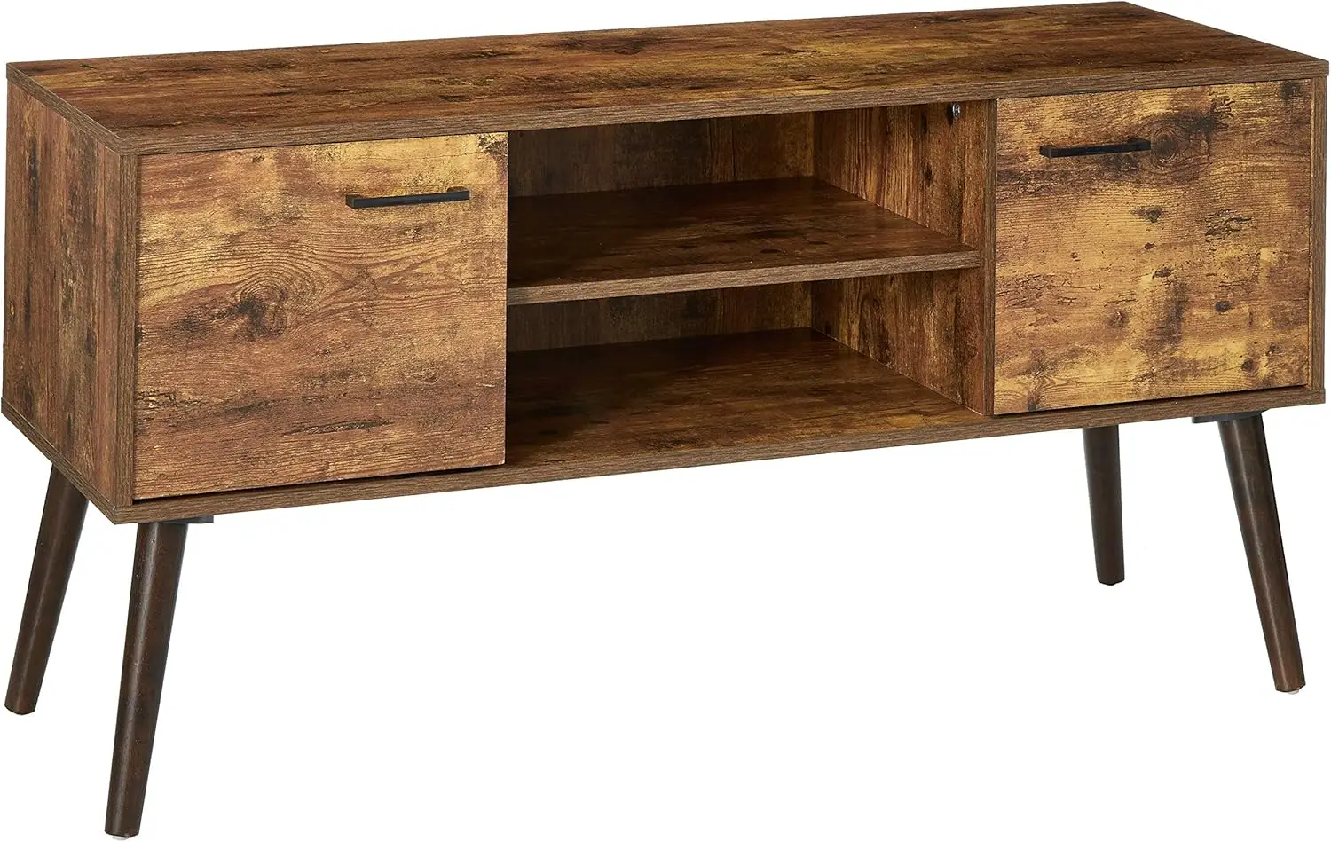 

Amarah Mid-Century Modern Entertainment Center with Walnut Accents, Pine / Walnut Finish