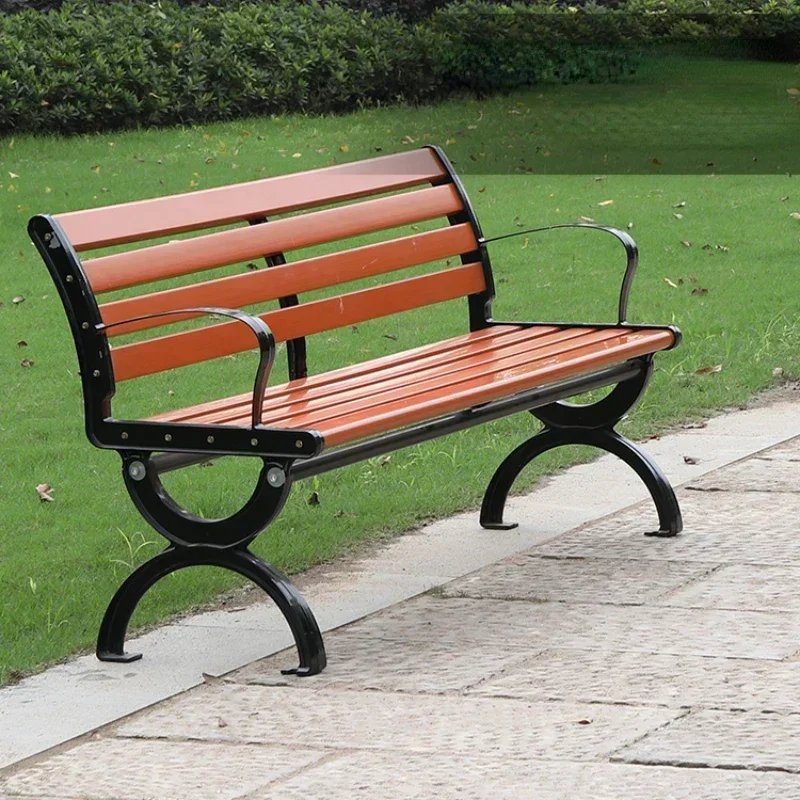 

Park Chair Outdoor Long Chair Outdoor Bench Leisure Garden Courtyard Anti-Corrosion Solid Wood Plastic Wood Iron Seat Row Chair