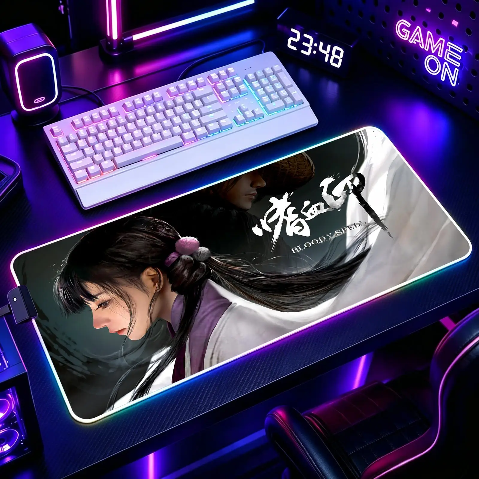 Bloody Spell  Mouse Pad RGB Color Changing Gaming Mouse Pad, Stitched Edges, XXL Non-Slip Large Keyboard Desk Mat