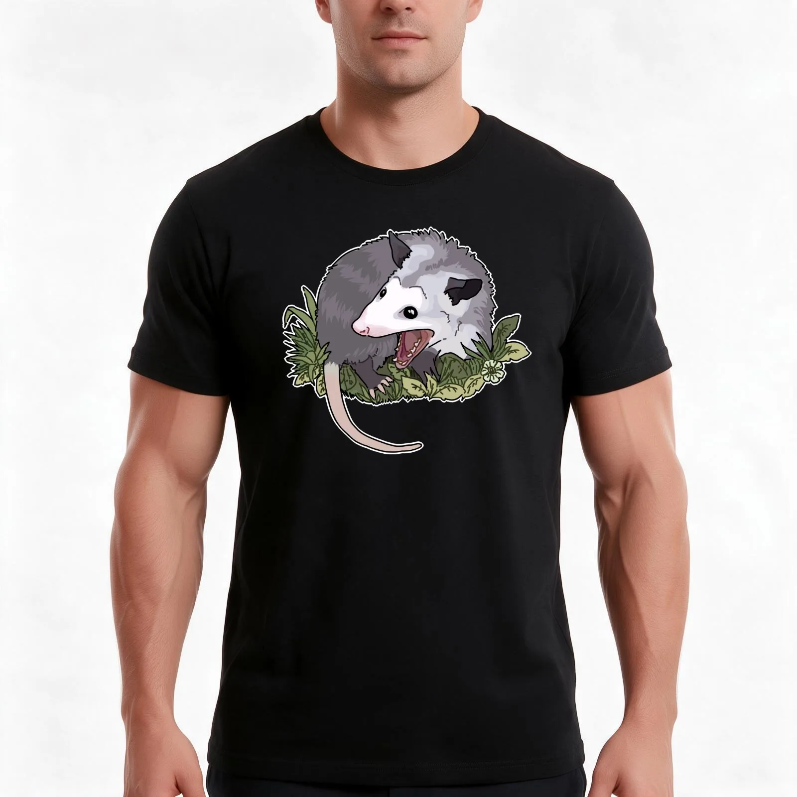 Screaming possum T-Shirt, Summer Casual Cotton Tee, Oversized Streetwear Tops, Vintage Graphic Print, Loose Fit Short Sleeve