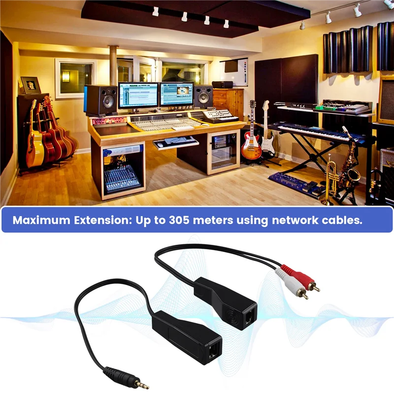 Excellent-DC3.5Mm Stereo e RCA Rosso Bianco Segnale audio Balun su cavo Cat5/6 RJ45 femmina a DC3.5Mm e 2 cavi audio Xrca