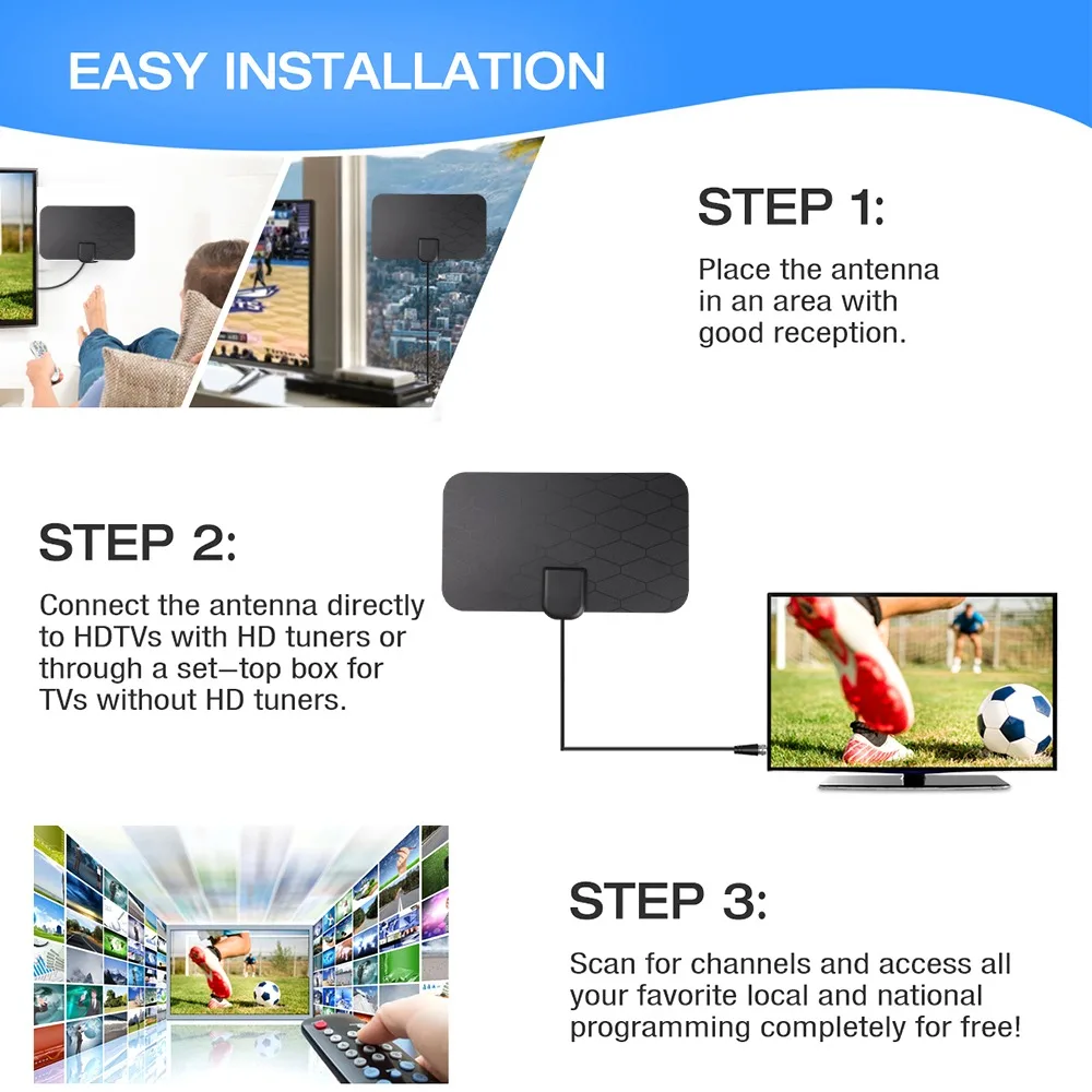 Indoor Digital DVB-T2 TV Antenna 3000 Miles Range 4K 8k HDTV 1080p Receiver Amplifier Booster For tv box Car antenna 2023