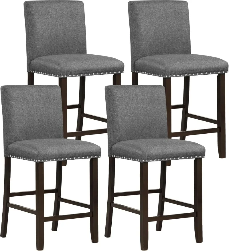 

Bar Stools Set of 4 25.5” Linen Fabric Armless Counter Height Chair with Back Kitchen Island Breakfast Chair for Dining Room