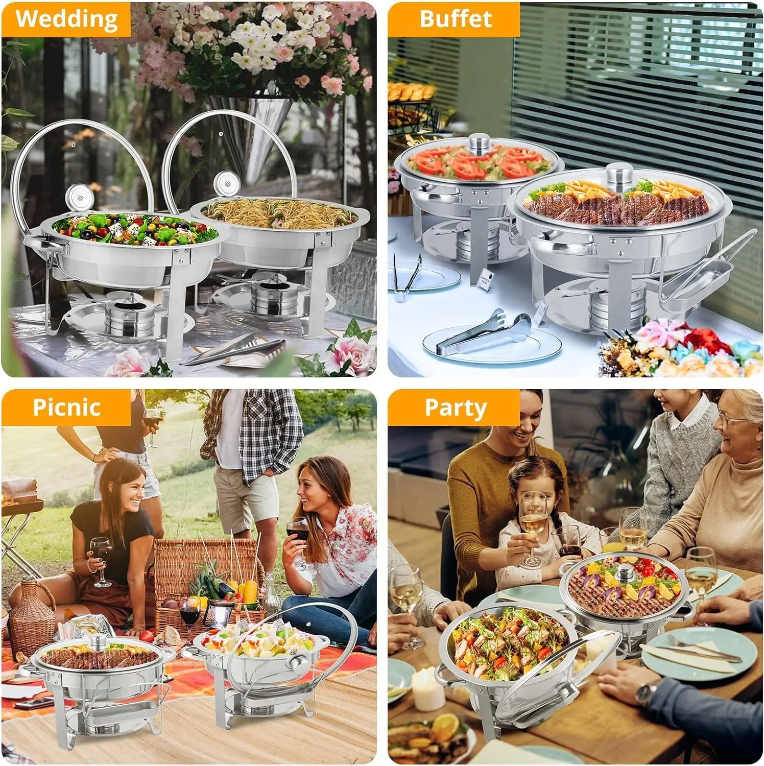 ROVSUN 5Qt 8 Pack Chafing Dish Buffet Set, NSF Stainless Steel Round Chafers for Catering, Buffet Servers and Warmers Set with