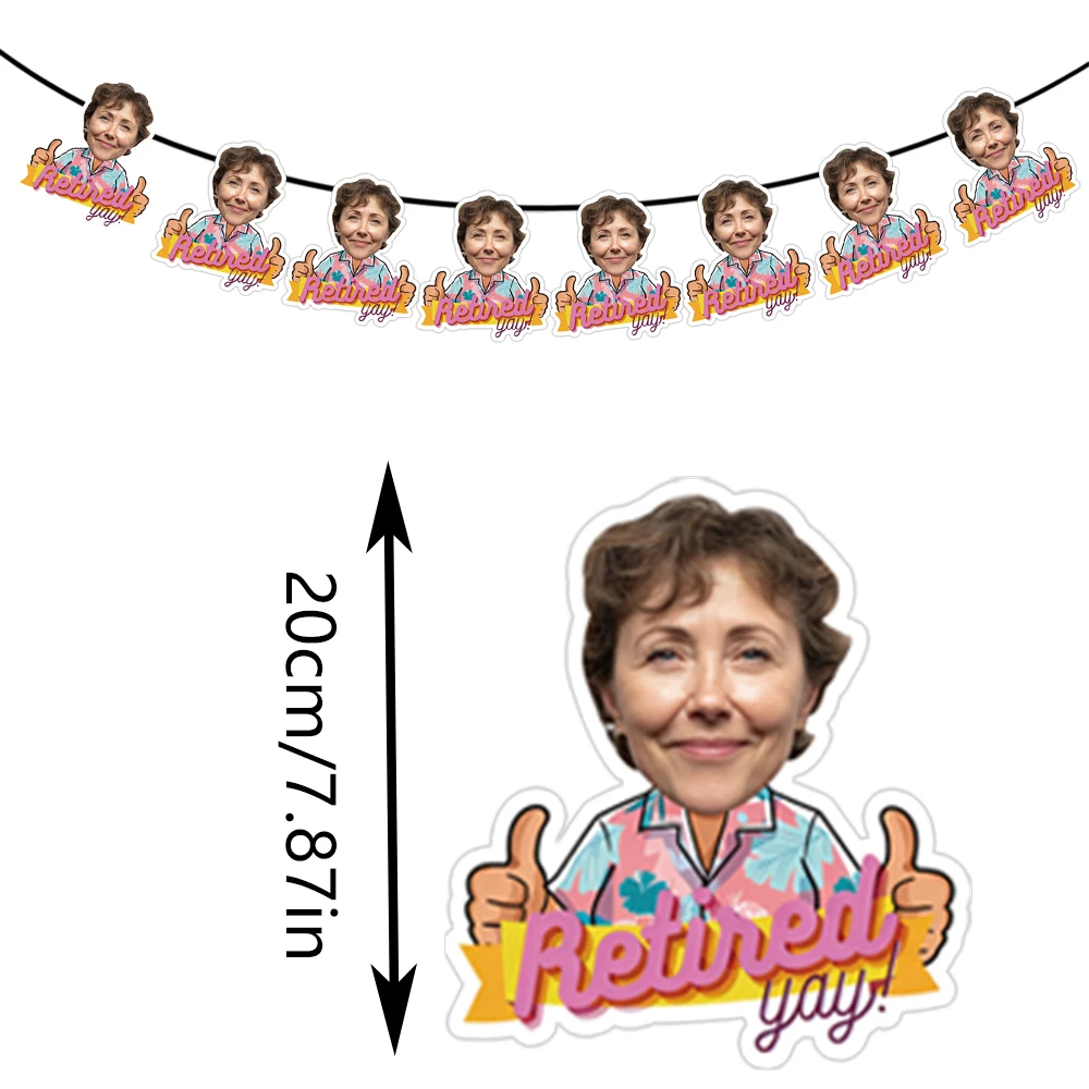 Personalisiertes Gesichts-Ruhestandsbanner, Individuelle Foto-Wimpelkette für Büro-Abschiedsparty, Fröhliche Ruhestandsdekoration – Detail 2