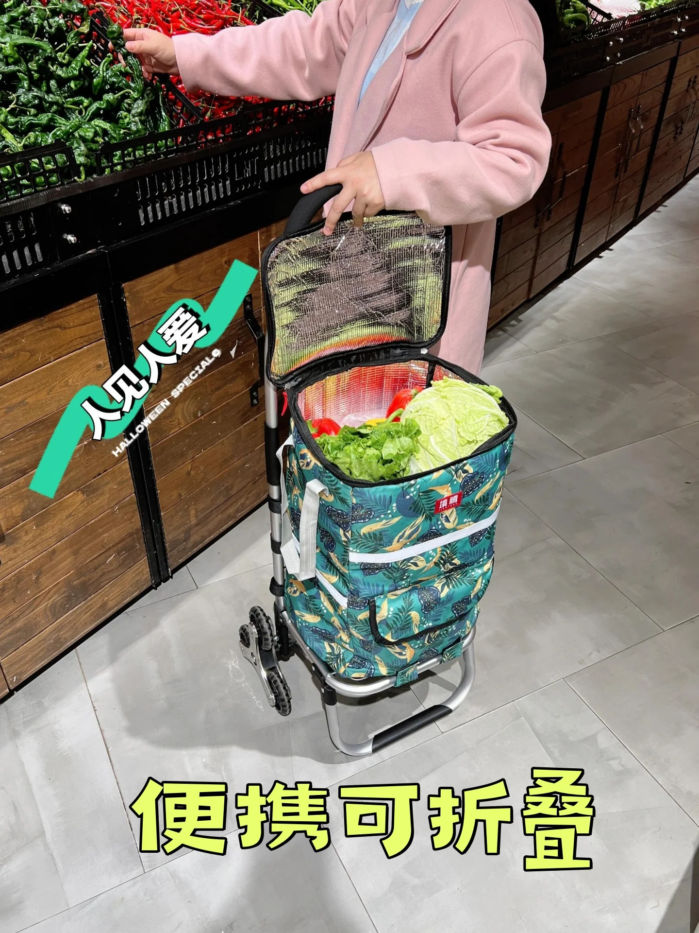 ポータブル軽量折りたたみ式ショッピングカート、野菜購入用モバイルミニトロリー、家庭やスーパーマーケット用の便利な手引きカート