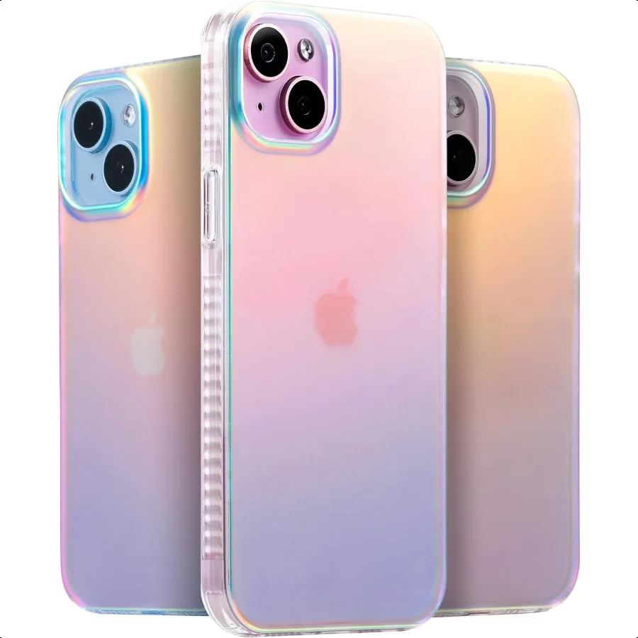 

LONLI Hue Case for iPhone 15 [360 ShockAbsorbent Bumper] [Cute and Unique Phone Cover for Girls and Women] Fluorescent Holograp