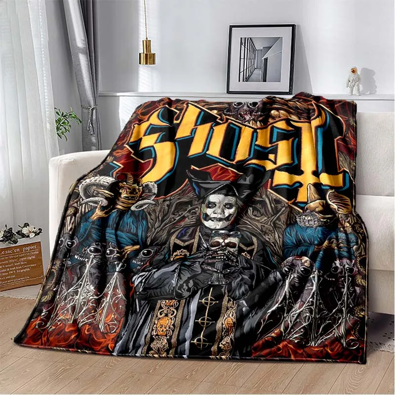 Ghost Swedish Rock Band Flannel Throw Blanket Papa Emeritus 3D Print Soft Plush Sofa Cover Warm All Season Gift For Metal Fans
