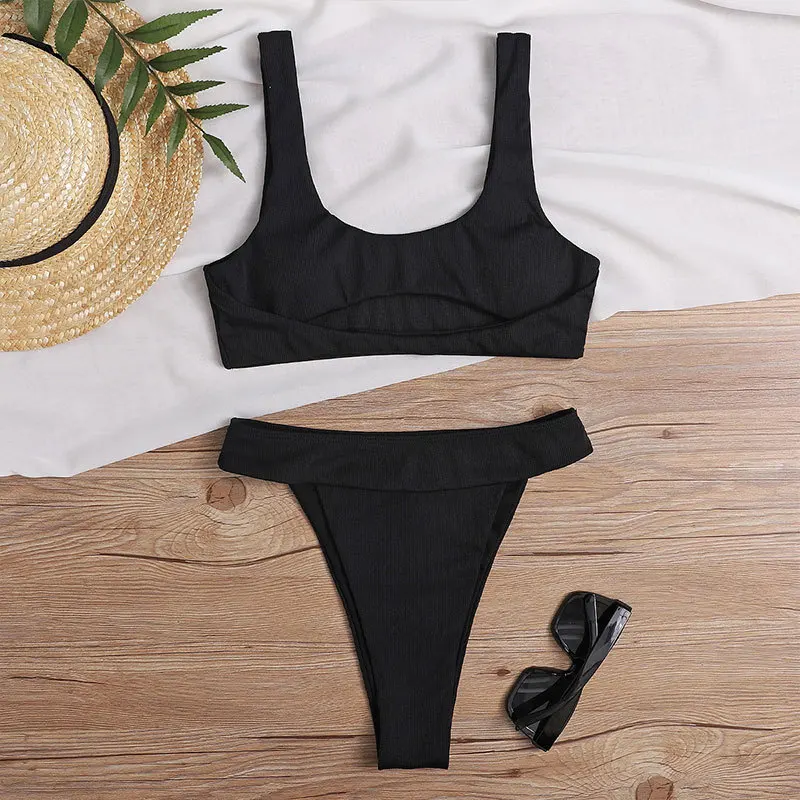 Solid Color Triangle Two Piece Breathable Quick Dry Women Beach Bathing Suit